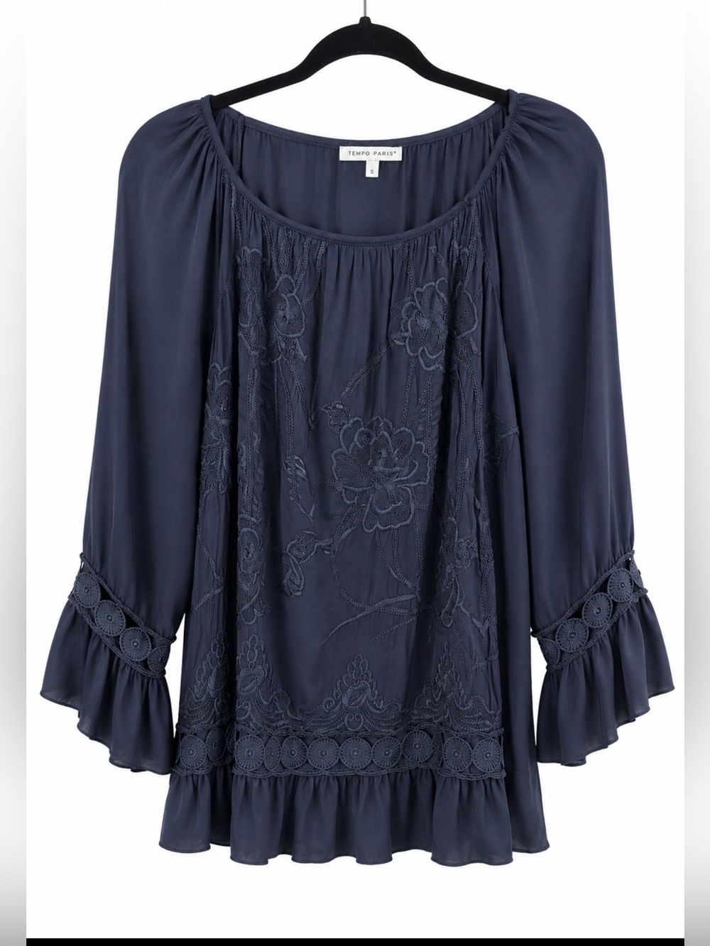 NWOT Tempo Paris Floral Whimsygoth Embroidered Lace Long Sleeve Peasant Tunic, S